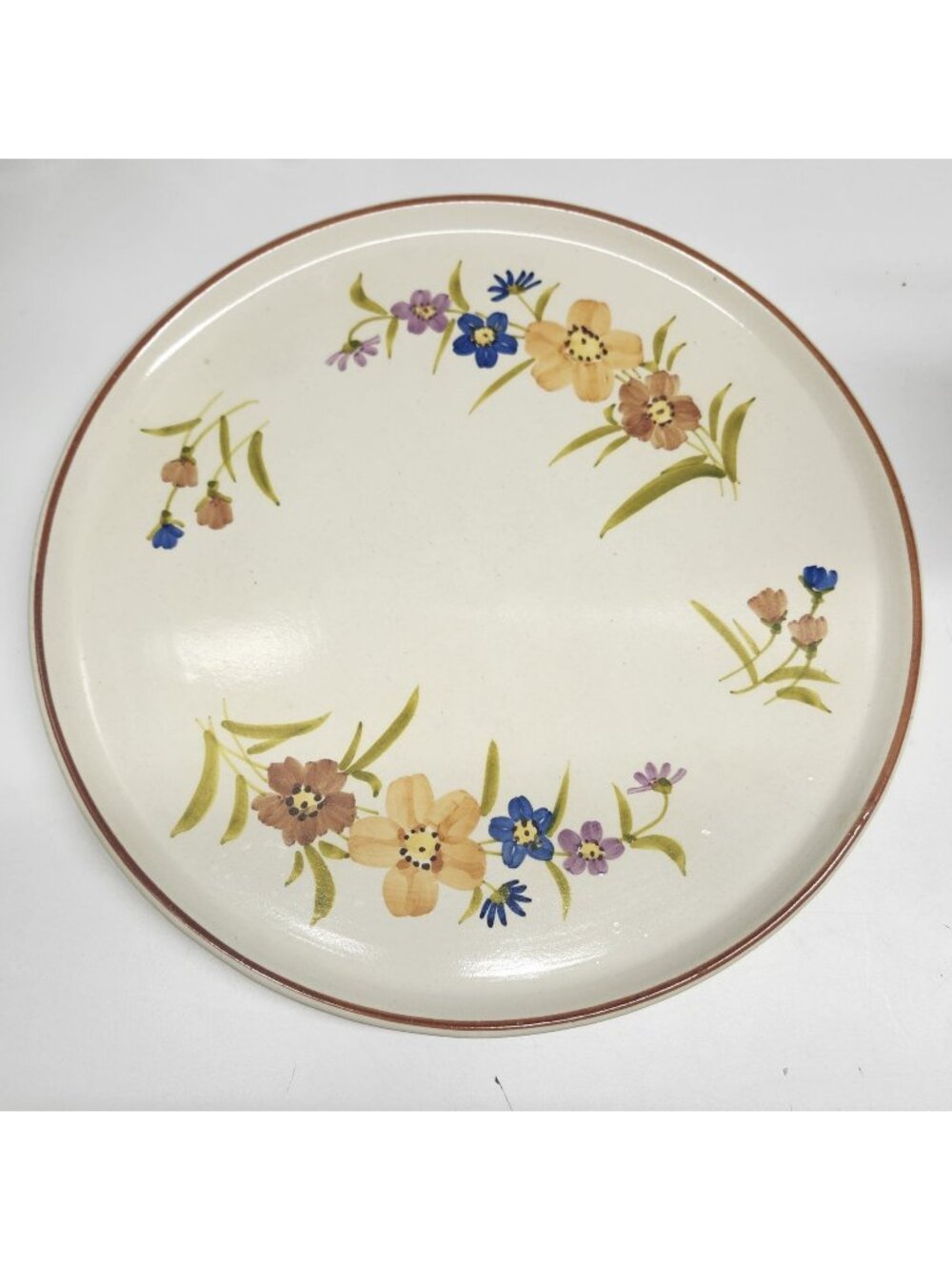 Hand Painted Serving Plate 12" Ceramic Vintage Floral Neutral